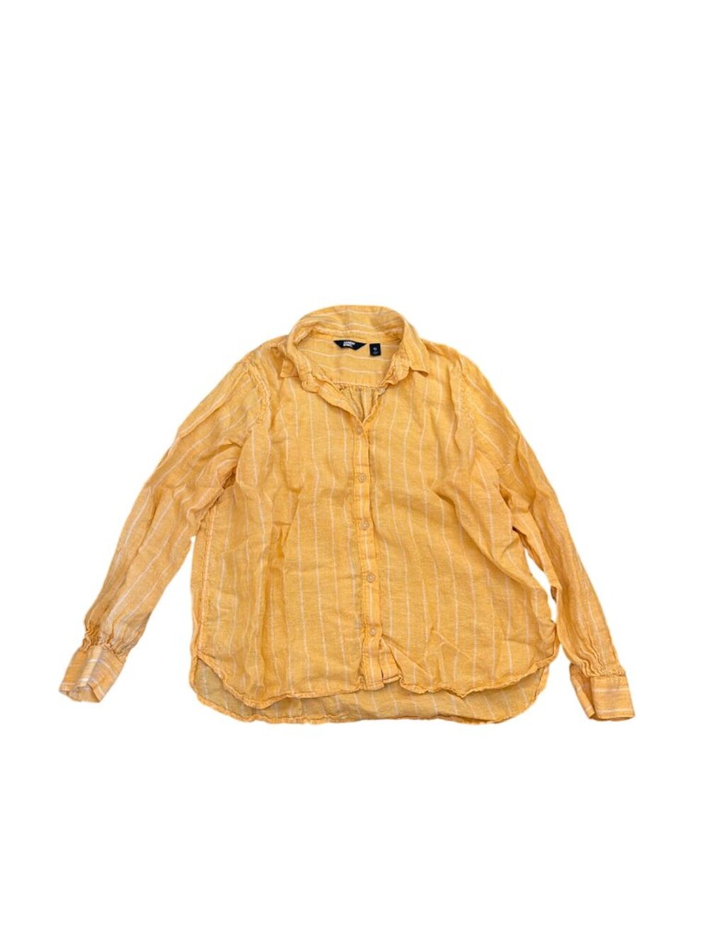 Lands End Womens Linen Button-Up Shirt XL Yellow Striped Lightweight Casual